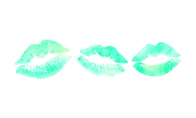 Lipstick kisses collection, watercolors painted lips on the white