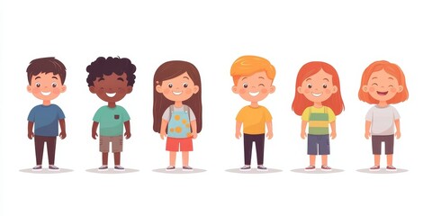 Smiling kids characters isolated. Diversity children standing cartoon  illustration, Generative AI