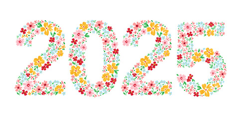  Watercolor floral number 2025 botanical vector image.