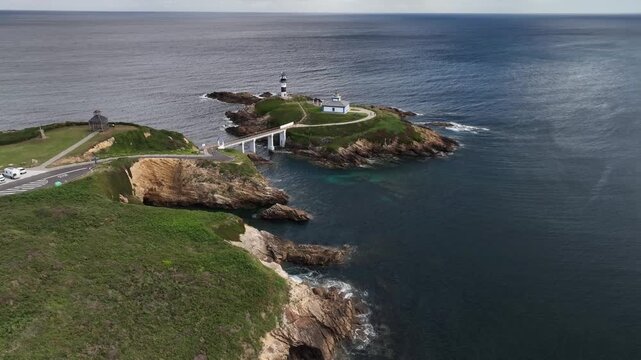 Faro de Isla Pancha en Ribadeo Asturias a vista de drone