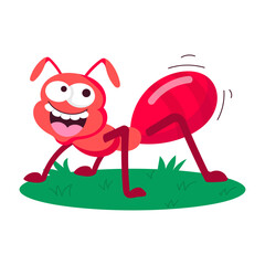 A flat sticker of cute ant smiling 

