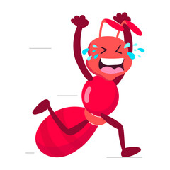 A comic style sticker of crying ant running 

