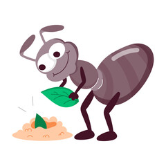 Formicidae with leaves, sticker in flat style 

