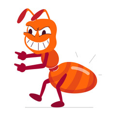 Comic style sticker of funny ant pointing fingers 

