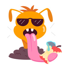 Cartoon style sticker of ant eating apple 

