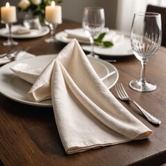 Elegant Folded Cotton Napkin on Wooden Dining Table