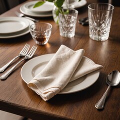 Elegant Folded Cotton Napkin on Wooden Dining Table