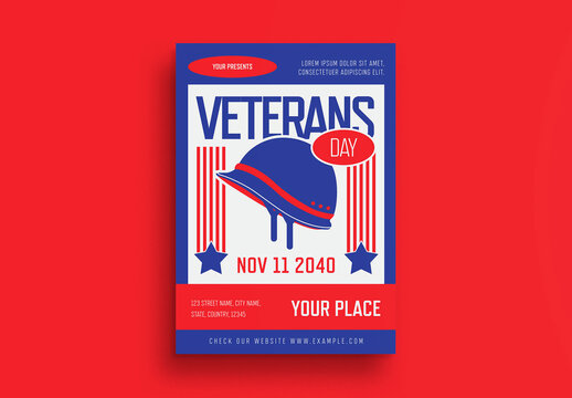 Blue Red Flat Design Veterans Day Flyer Layout
