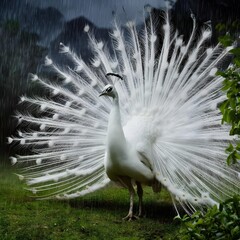 Obraz premium white peacock with feathers out