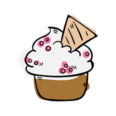 Hand drawn sweet ice cream illustration on white