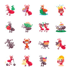 Basic RGBBundle of Ant Mascot Flat Stickers 

