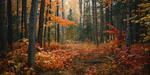 Fototapeta premium A dense forest with many trees and leaves