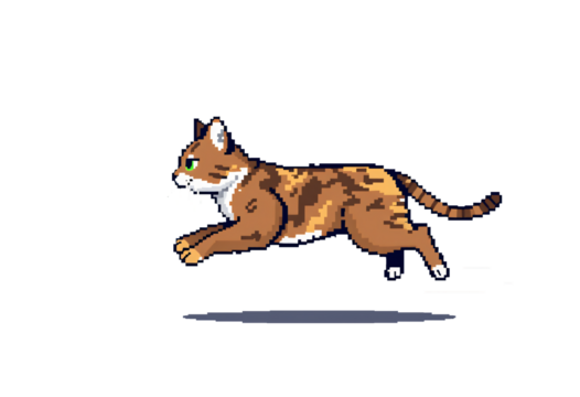 pixel art cat on transparent isolated background icon illustration design graphic flat style