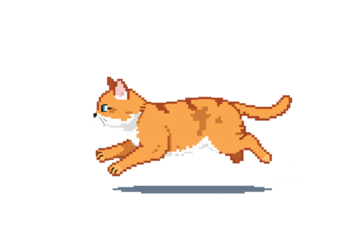 pixel art cat on transparent isolated background icon illustration design graphic flat style