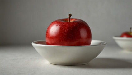 Red apple in a plate with white background