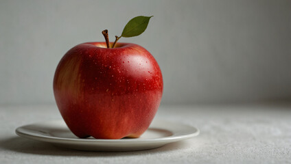 Red apple in a plate with white background