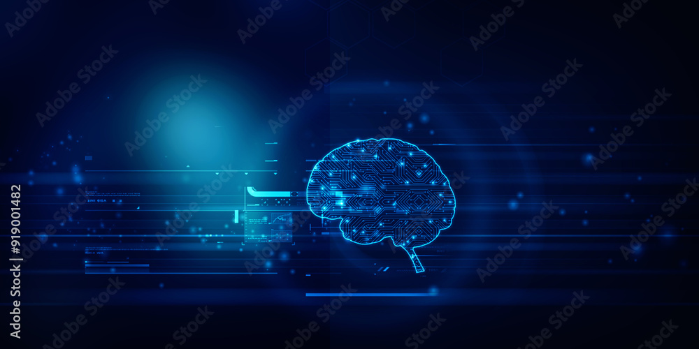 Aufkleber 2d illustration concept of thinking, background with brain, abstract artificial intelligence. techno