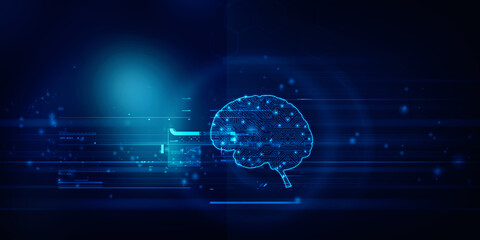 2d illustration Concept of thinking, background with brain, Abstract Artificial intelligence. Technology web background
