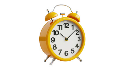 Yellow alarm clock showing time isolated on transparent background	
