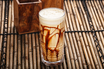 Sweet hot chocolate in the glass