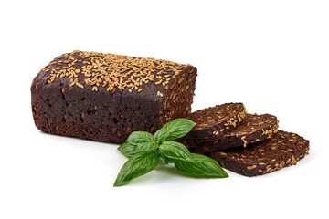 Rye bread with seeds, isolated on white background.