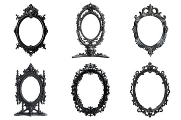 Obraz premium Six Ornate Black Oval Mirror Frames