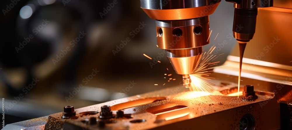 Poster high speed cnc lathe tool with glowing cutting edge in sharp focus for precision machining
