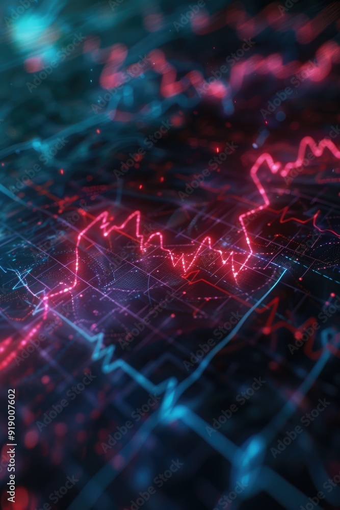 Poster a detailed view of a computer monitor with red and blue lights, suitable for tech-related themes