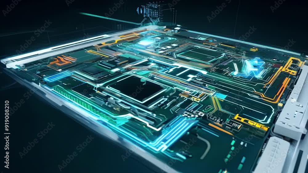 Aufkleber discover the details of a circuit board showcasing luminous pathways and intricate designs during a 