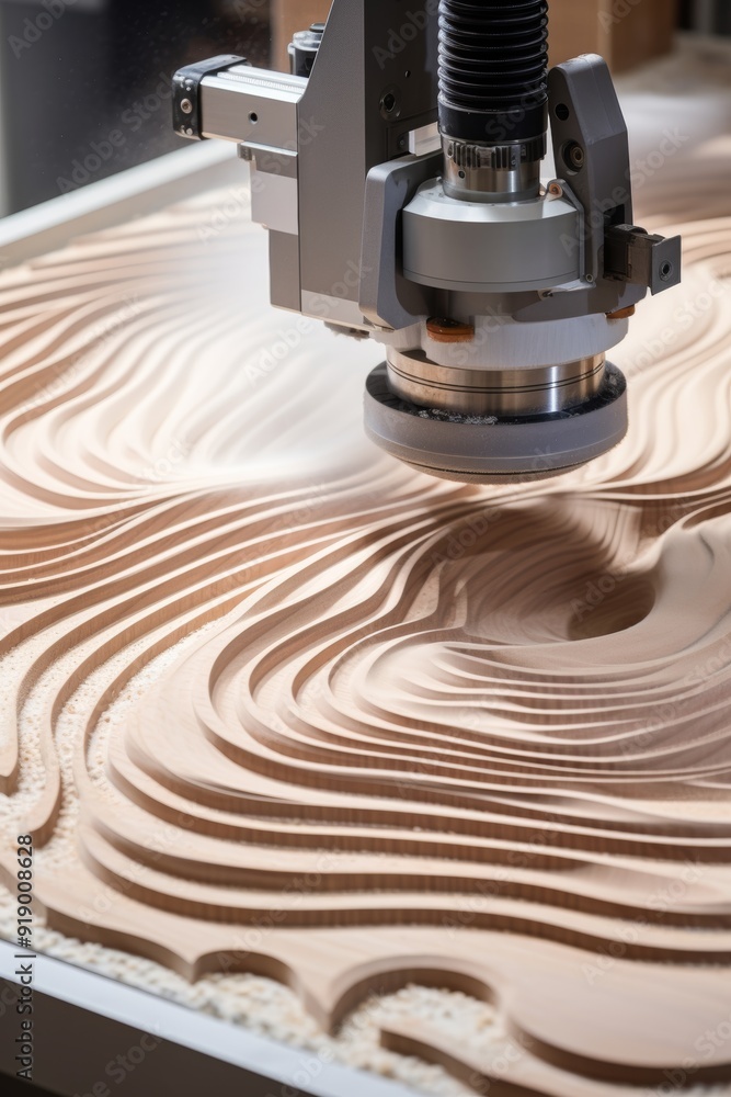 Poster precision cnc machining unveils intricate wood patterns and textures in a mesmerizing display