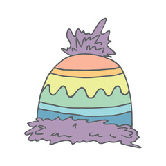 Winter cap doodle Hand drawn winter accessories Single design element for card, print, design, decor