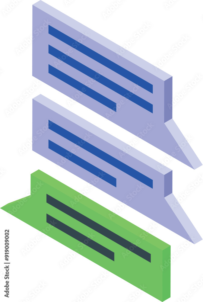 Poster online chatting with chat bubbles showing messages exchanging isometrically