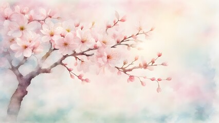 Fototapeta premium A painting of a cherry blossom tree with pink flowers