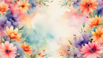 Obraz premium A watercolor painting of a flowery background with a large flower in the center