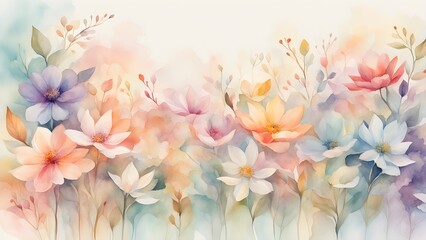 A painting of a field of flowers with a blue sky in the background
