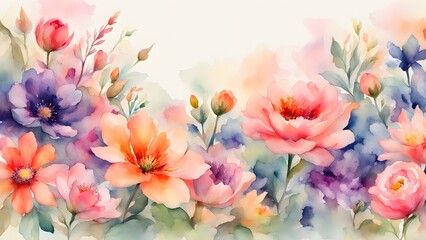 A painting of a field of flowers with a white background