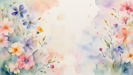 A watercolor painting of a field of flowers with a white background