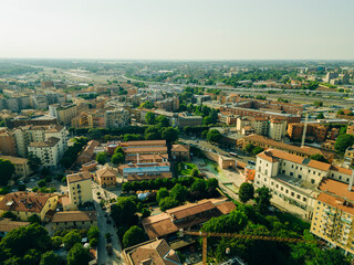 Obraz premium Italy- emilia-romagna- bologna- aerial view of residential district with street in centre