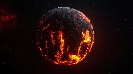 A planet made of lava, glowing red in the dark black background
