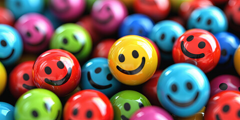 A pile of smiley faces in different colors, generative AI