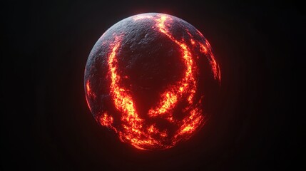 A planet made of lava, glowing red in the dark black background
