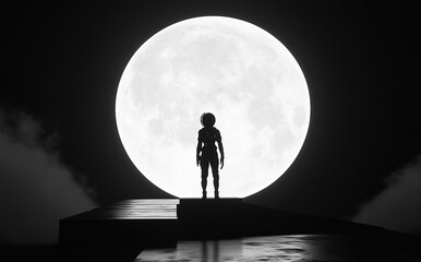Obraz premium Black and white landscape with an astronaut against the moon