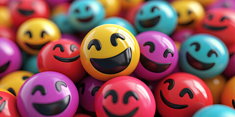 A pile of smiley faces in different colors, generative AI