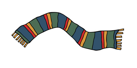 Knitted scarf doodle Hand drawn winter accessories Single design element for card, print, design, decor