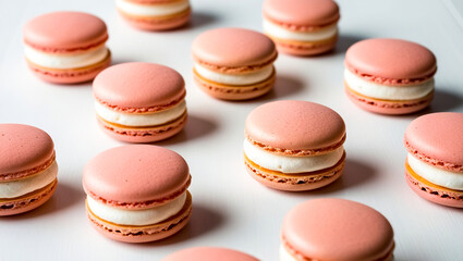 Fototapeta premium Sweet and colorful macarons background, various flavored colorful macarons on white background