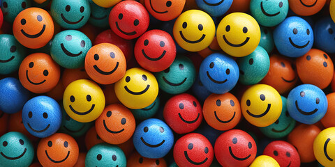 Fototapeta premium A pile of smiley faces in different colors, generative AI