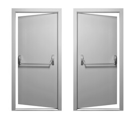 Emergency exit grey two door. Push bar and rail for panic exit