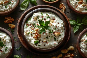 Delicious Creamy Yogurt Salad with Fresh Herbs and Nuts Perfect for Summer Meals and Healthy Diet Plans