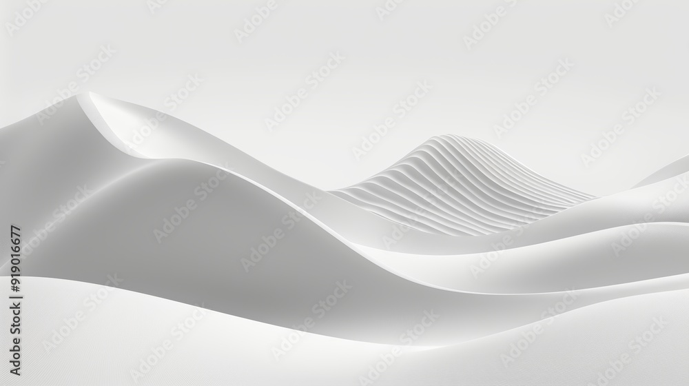 Poster abstract minimalistic background, 3d render of smooth white wavy curve shape on white background