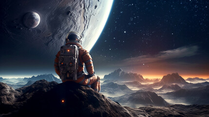 ufo over the planet astronaut in space planet aliens landscape